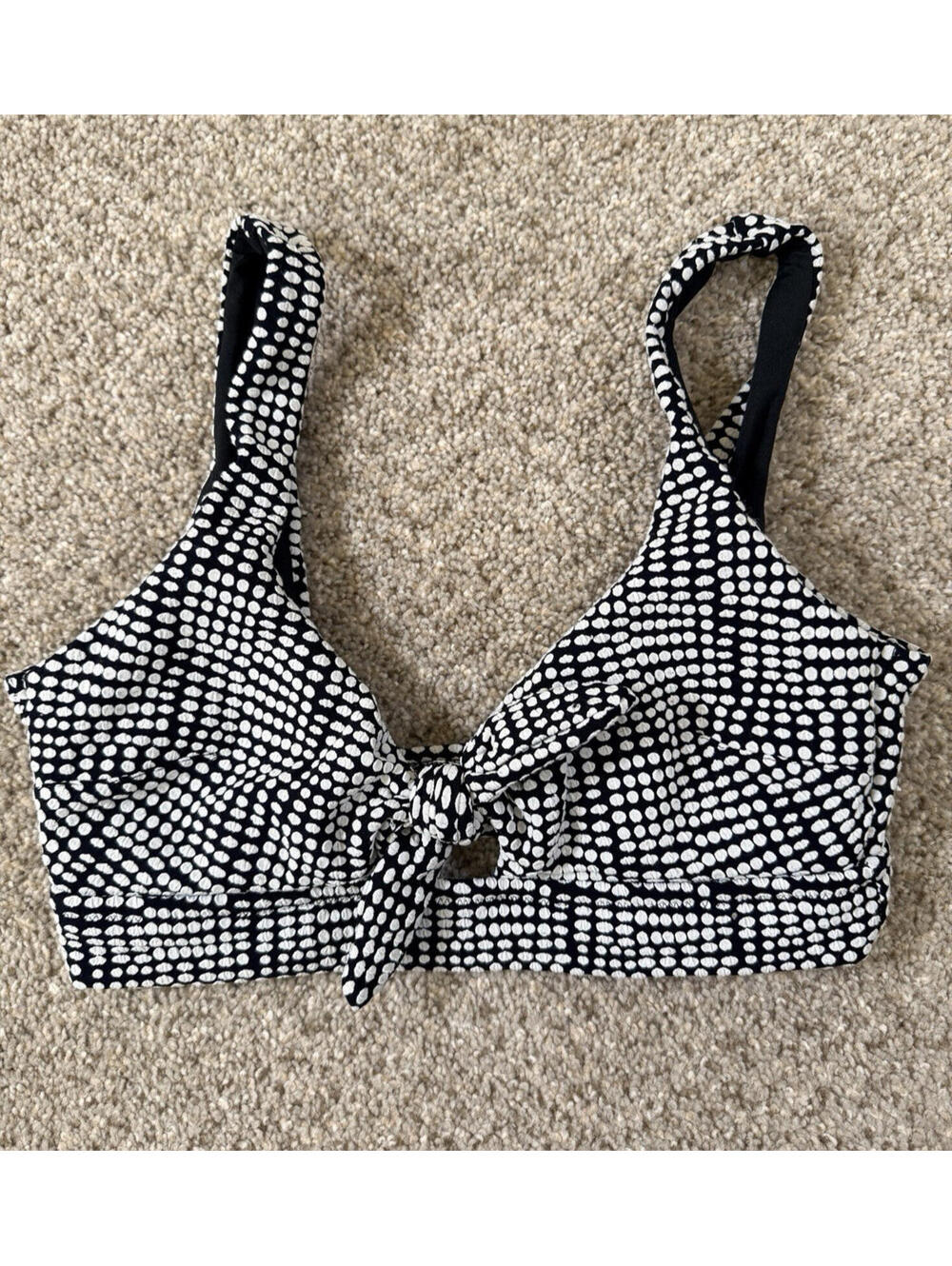 Aerie Jacquard Black White Polka Dot Bikini Set Tie Scoop Top High Cut Size M - Picture 3 of 11